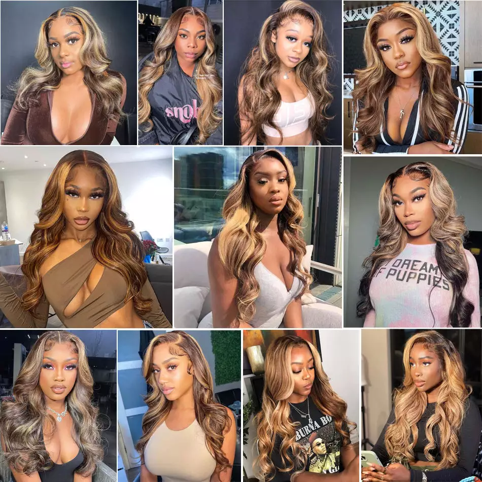 Cheap Colored Highlight Human Hair Lace Front Wigs Hd Lace Frontal Wig Vendor 4/27 Bone Straight Human Hair Wigs For Black Women