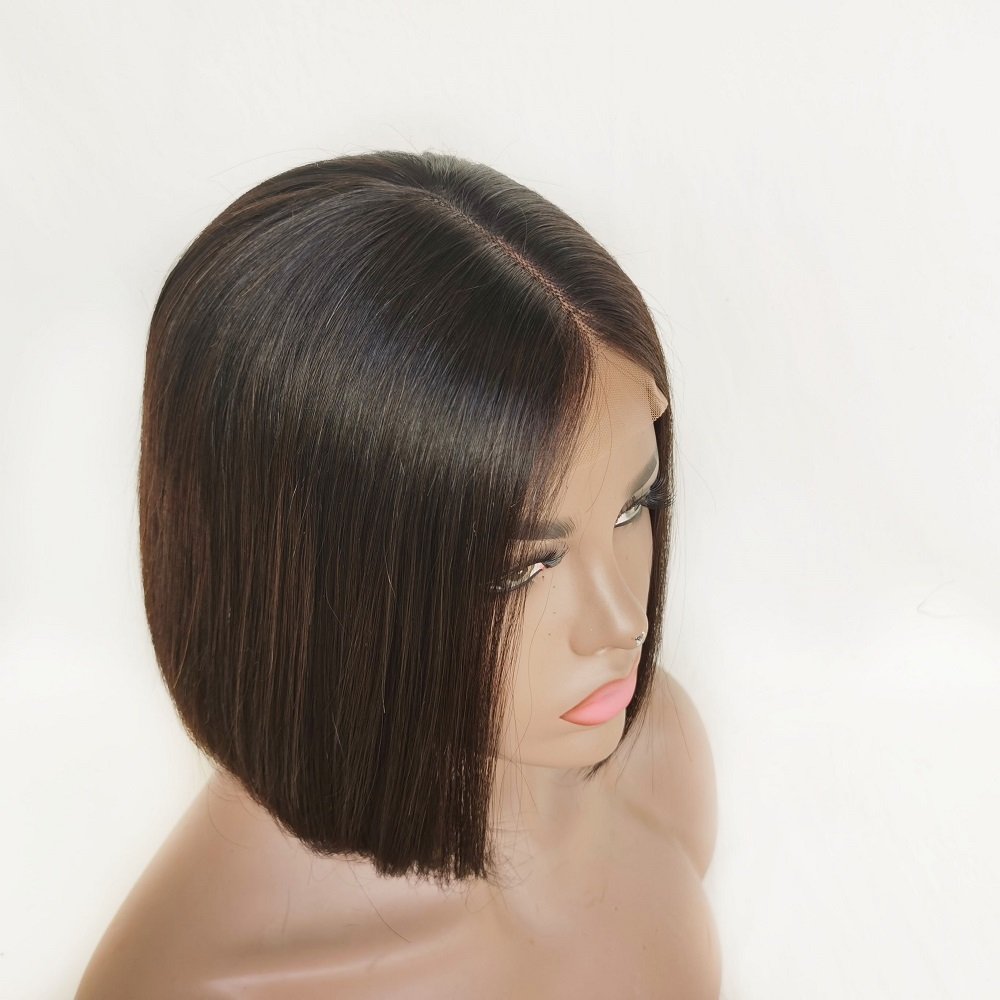 Wholesale Factory Double Drawn Raw Cuticle Aligned Virgin Remy Peruvian Human Hair Short Smooth Straight Pixie Bob Wig