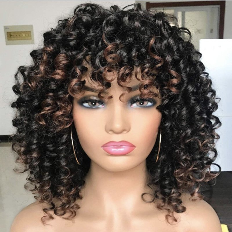 Cheap Wholesale Short Fluffy Synthetic Hair Small Curly Brown Hair Wig For Black Women