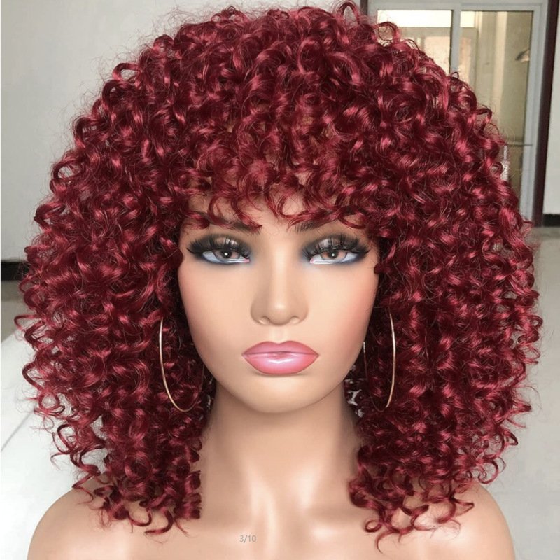 Cheap Wholesale Short Fluffy Synthetic Hair Small Curly Brown Hair Wig For Black Women