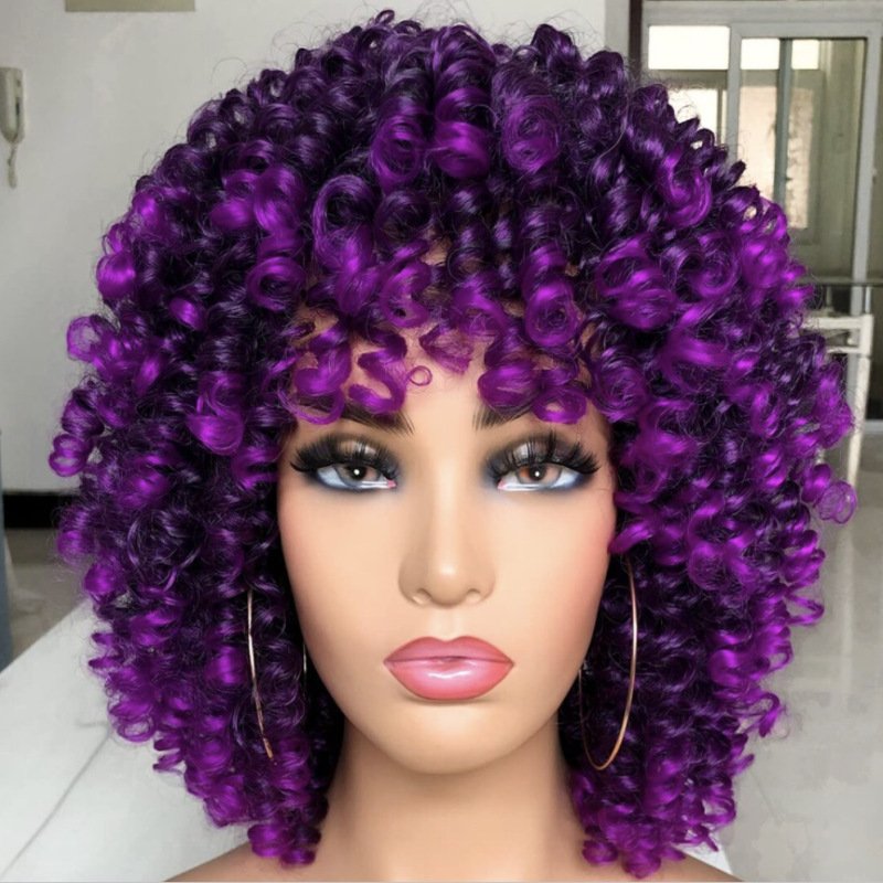 Cheap Wholesale Short Fluffy Synthetic Hair Small Curly Brown Hair Wig For Black Women