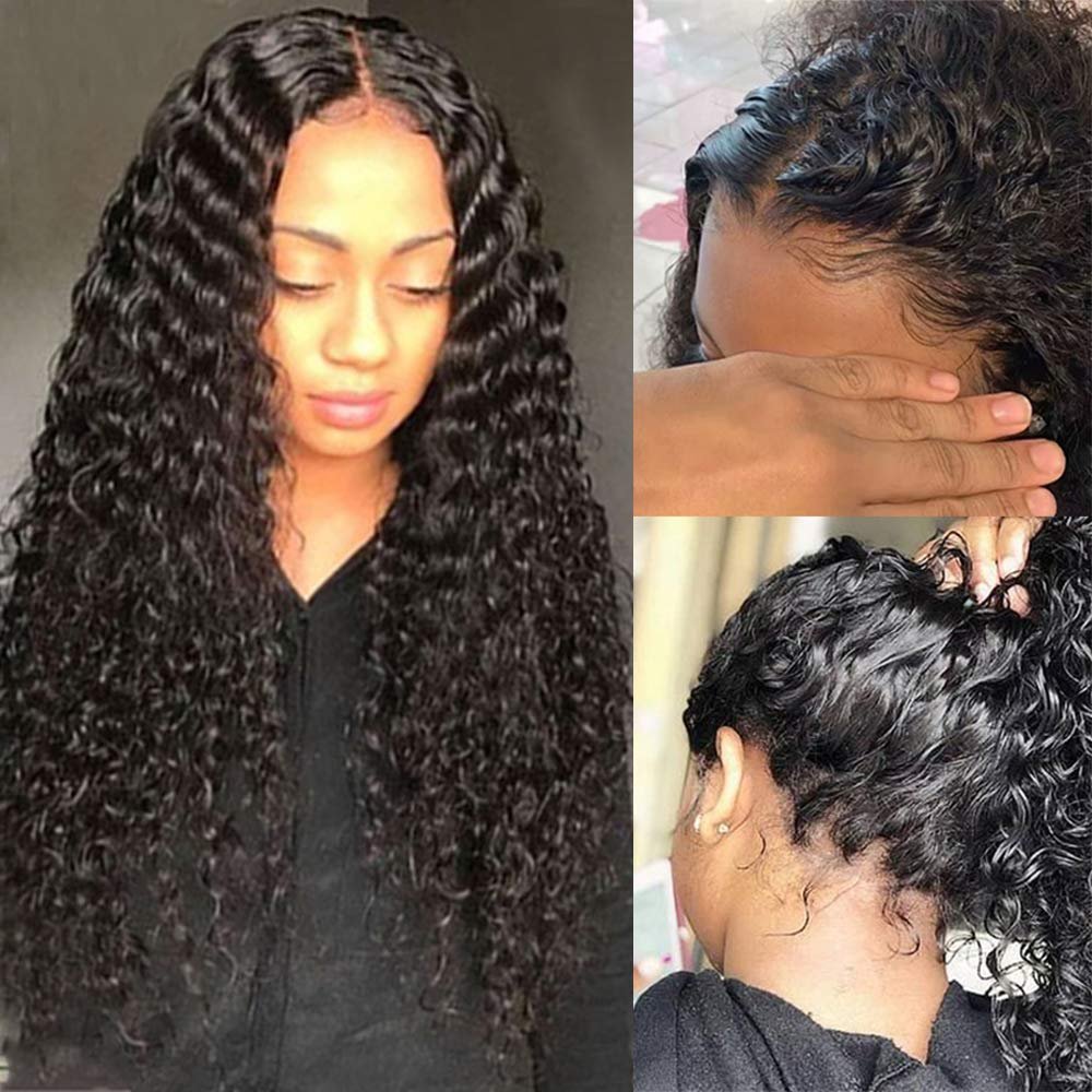 Deep Wave Lace Front Wigs Human Hair for Women Brazilian Deep Wave Human Hair Wigs Pre Plucked Hairline Natural Color