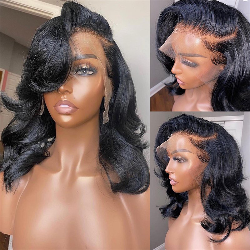 Pre Plucked Body Wave Short Bob Human Hair Wigs,Top Quality Transparent Lace Front Wig,Brazilian Human Hair Wigs for black Women