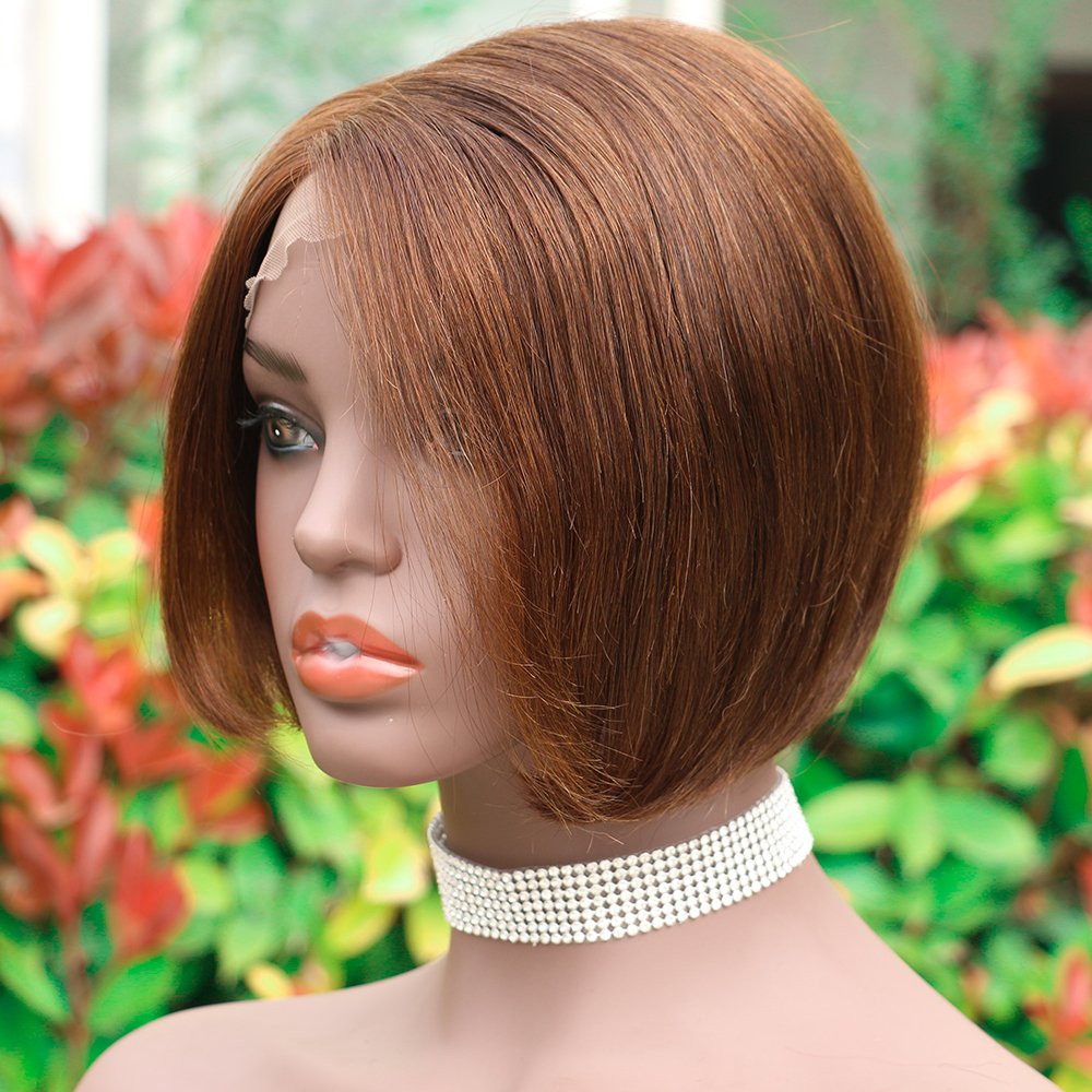Wholesale natural pixie cut afro kinky curly with bangs honey brown remy brazilian gray wholesale fake scalp human hair wig