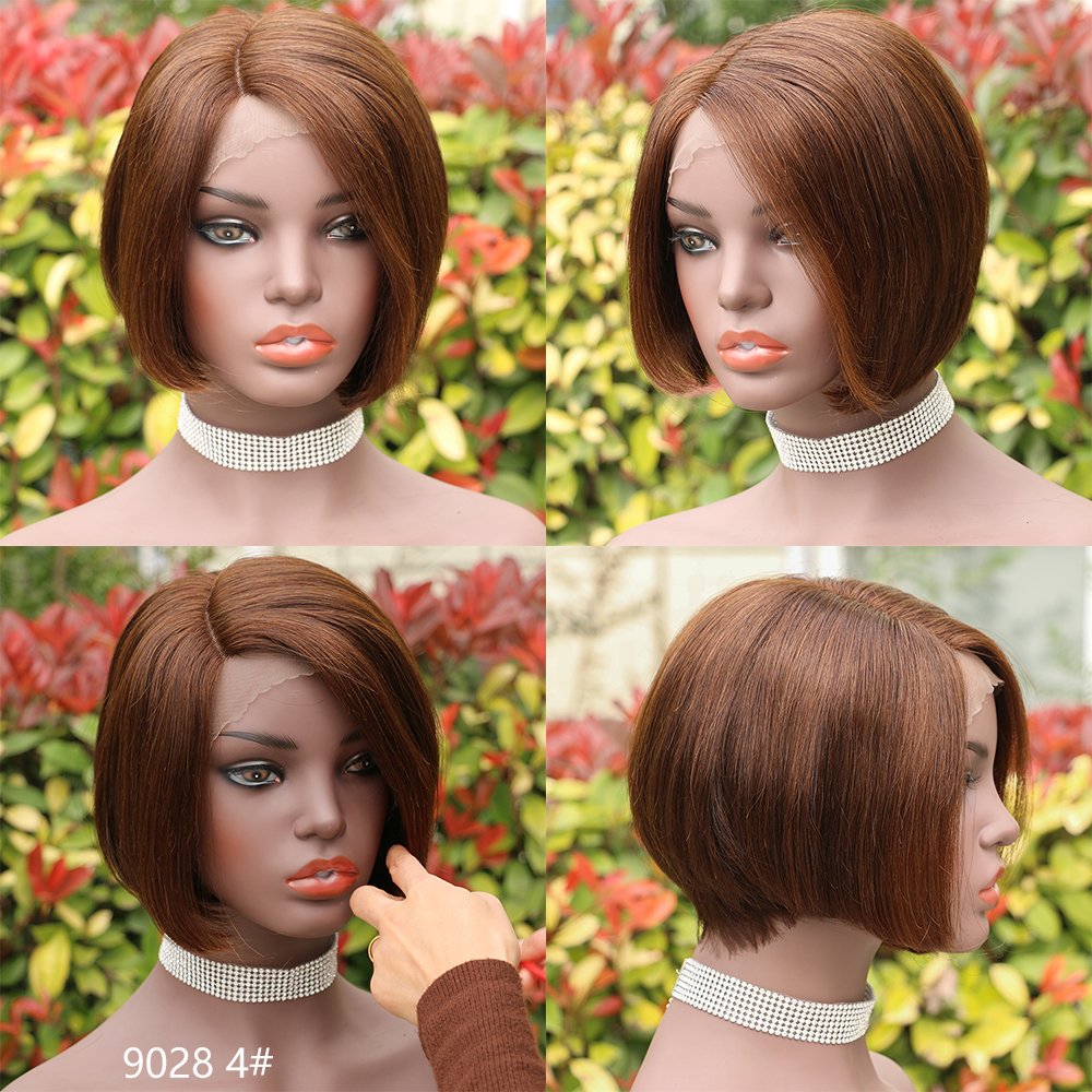 Wholesale natural pixie cut afro kinky curly with bangs honey brown remy brazilian gray wholesale fake scalp human hair wig