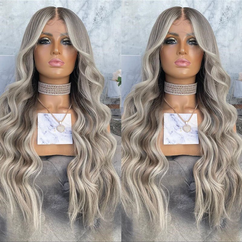 Gray Color Lace Front Human Hair Pre Plucked Raw Virgin Hair Glueless Lace Front Loose Wave Wigs For Woman