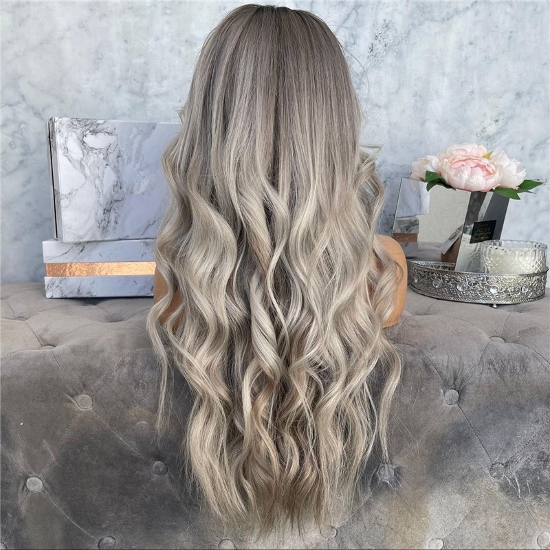 Gray Color Lace Front Human Hair Pre Plucked Raw Virgin Hair Glueless Lace Front Loose Wave Wigs For Woman