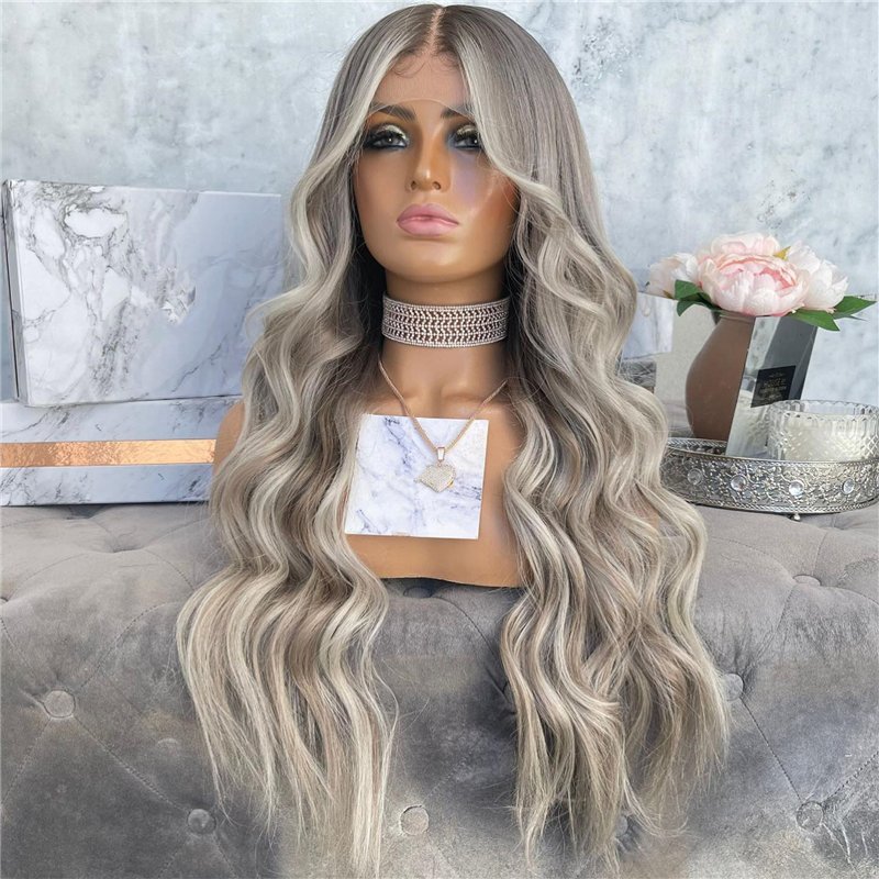 Gray Color Lace Front Human Hair Pre Plucked Raw Virgin Hair Glueless Lace Front Loose Wave Wigs For Woman