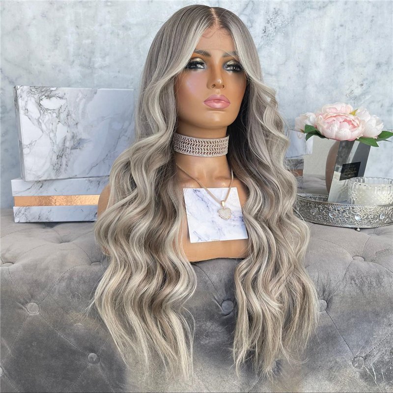 Gray Color Lace Front Human Hair Pre Plucked Raw Virgin Hair Glueless Lace Front Loose Wave Wigs For Woman