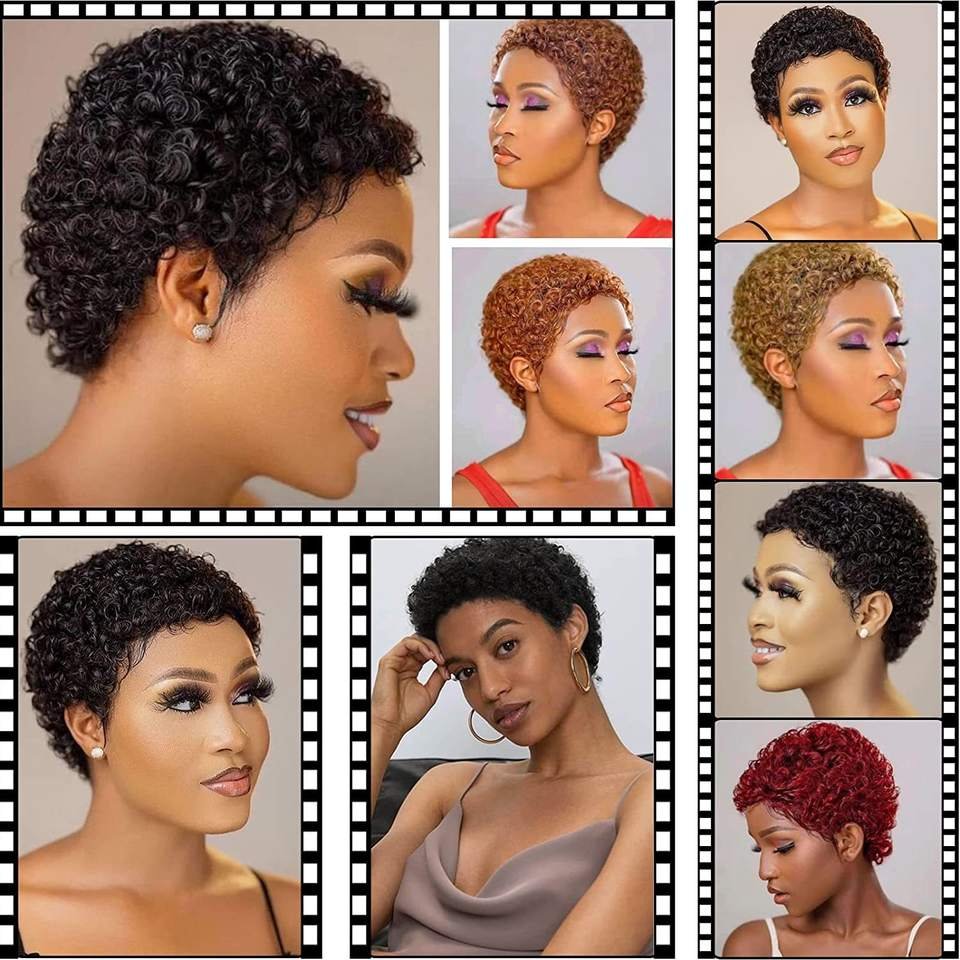 Hot Sale 100% Brazilian Hair Short Machine Made Wig Pixie Cut Curly Wig Natural Color Remy Human Hair Wigs For Black Women