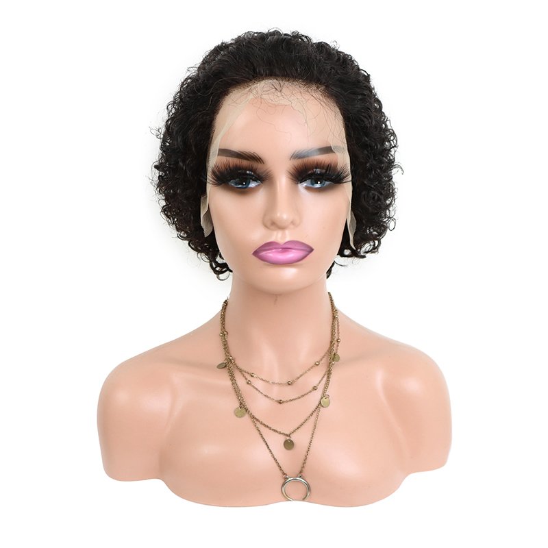 Facoty Wholesale colored pixie cut short 180 density brazilian 100% human hair 13*4 swiss full lace frontal wigs for black women