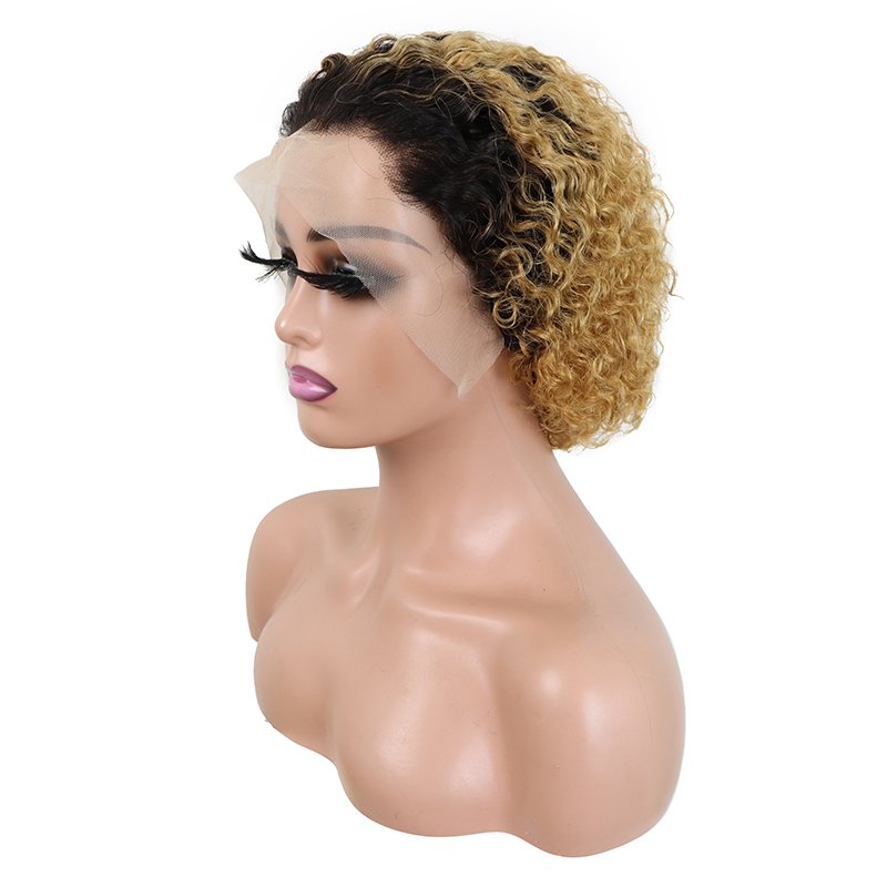 Facoty Wholesale colored pixie cut short 180 density brazilian 100% human hair 13*4 swiss full lace frontal wigs for black women