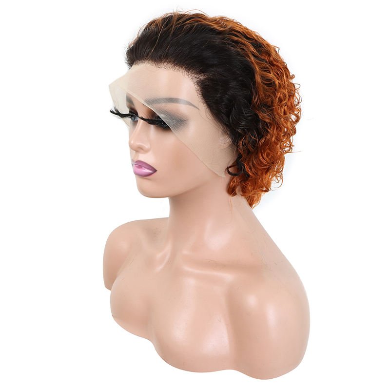 Facoty Wholesale colored pixie cut short 180 density brazilian 100% human hair 13*4 swiss full lace frontal wigs for black women