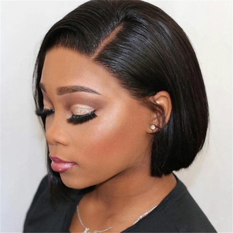 High Quality Factory Price Bob Human Hair Wigs Natural Black Indian Temple Bob Human Hair Lace Front Wigs For Black Women