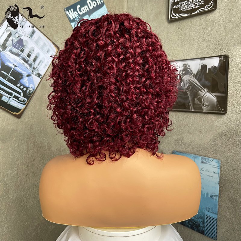 XISHIXIUHAIR Water Wave Human Hair Wigs With Bangs Full Machine Made Fringe Short Curly Bob Wig human wig