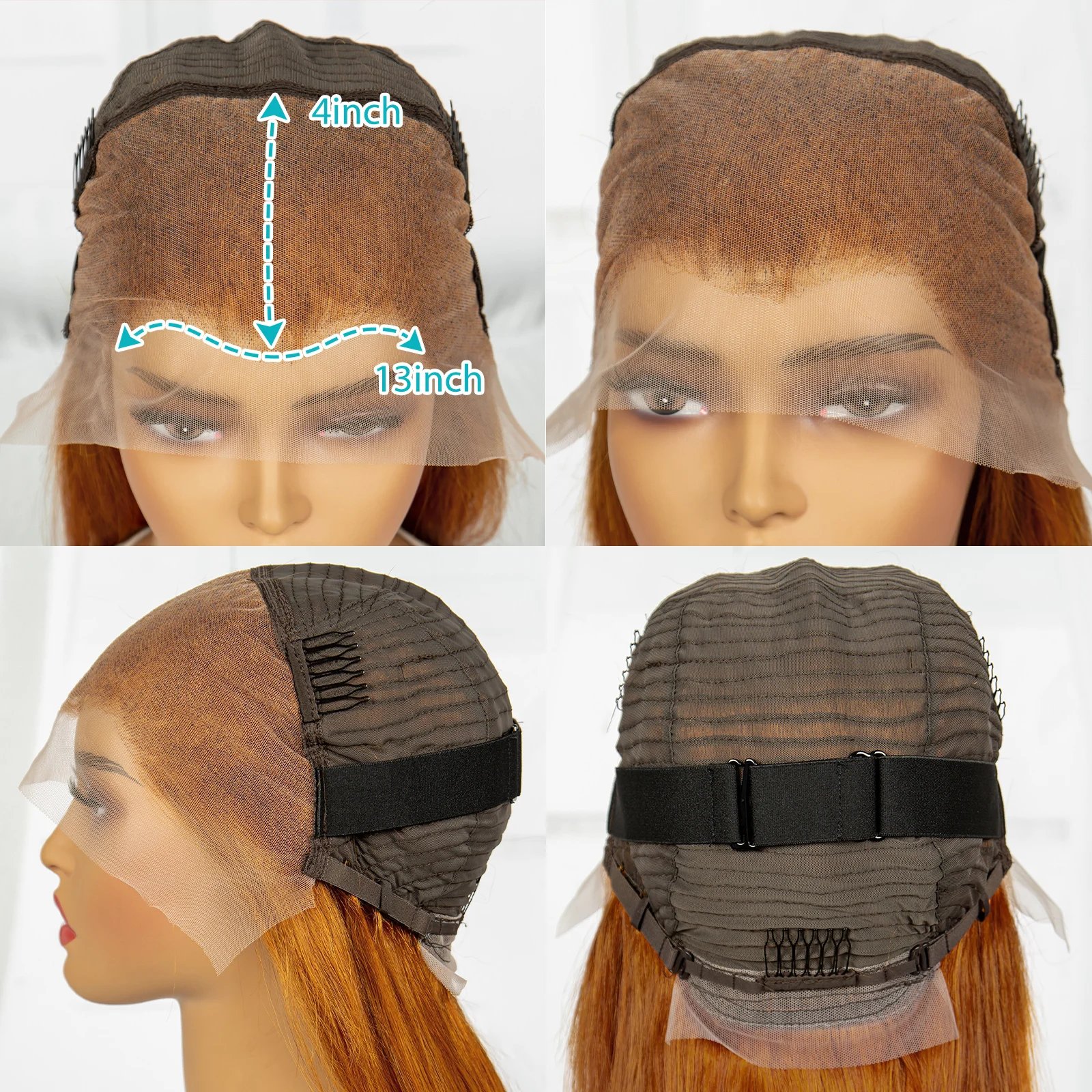 Orange Straight Bob Human Hair for Black Women supper Double Drawn 13x4 Lace Frontal 250% Density piano color Human Hair Wig