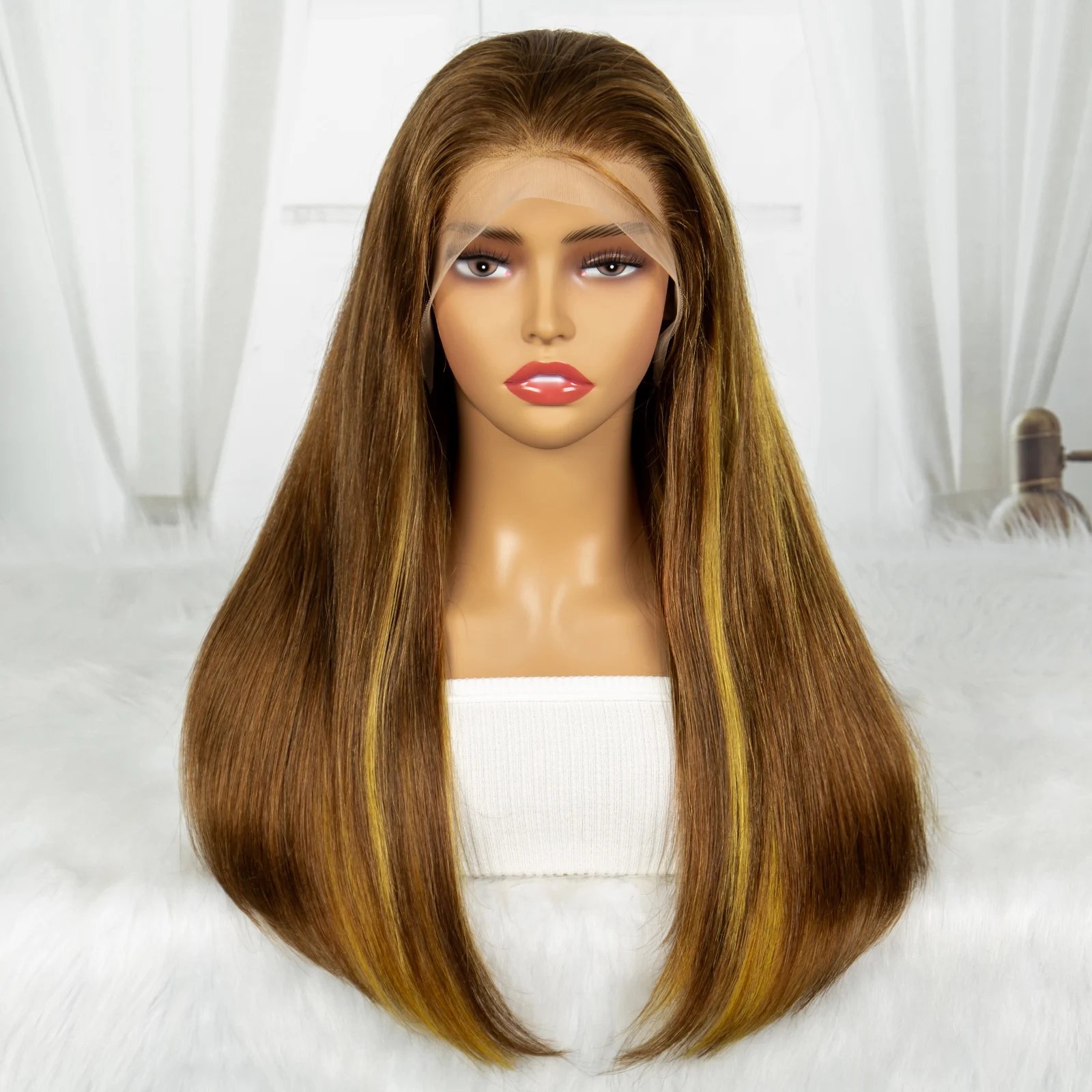 Orange Straight Bob Human Hair for Black Women supper Double Drawn 13x4 Lace Frontal 250% Density piano color Human Hair Wig