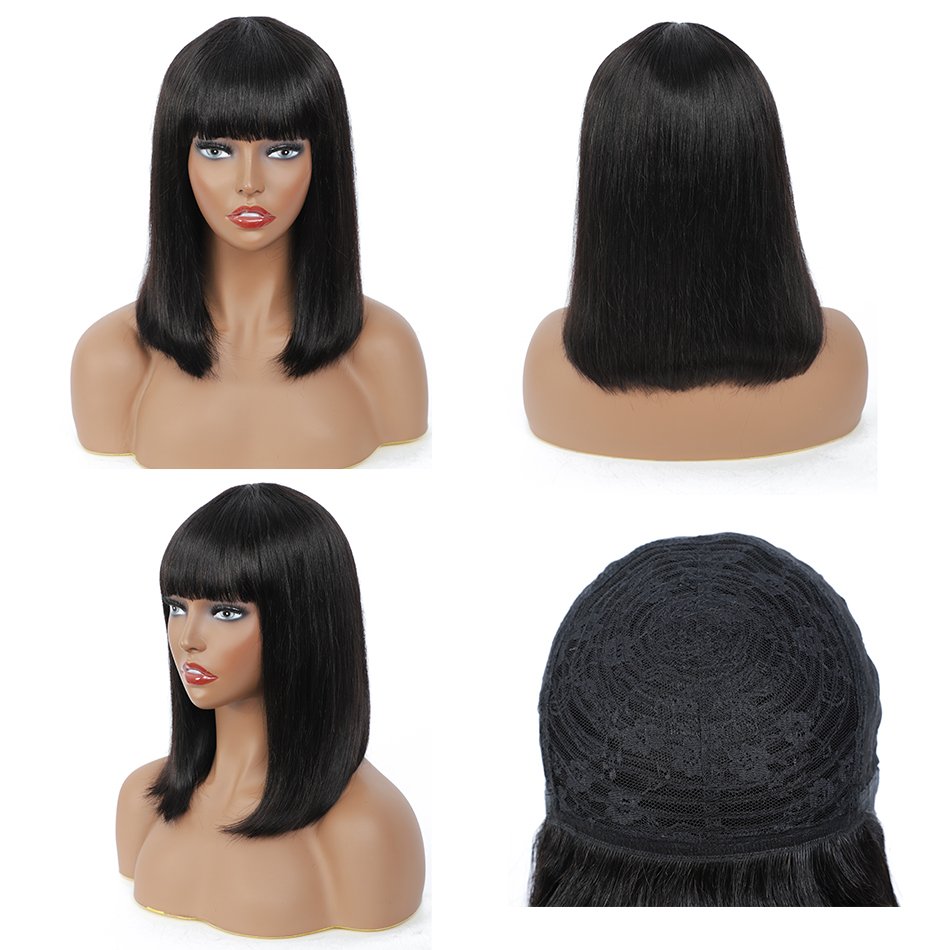 wholesale short bob wigs with bangs for black women, non lace short bob human hair wigs , peruvian bob human wig