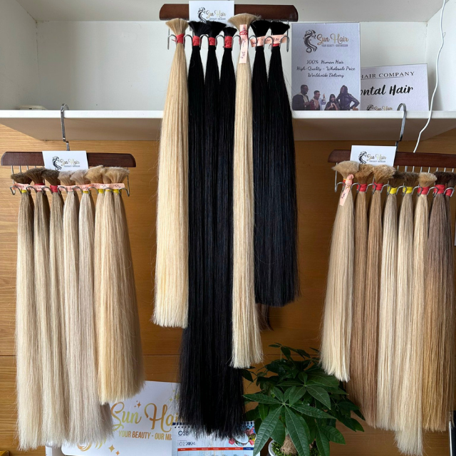 100% Vietnamese Human Hair Extensions High Quality Black Blonde Color Straight Super Double Drawn Bulk Hair Sun Hair Wave Bundle