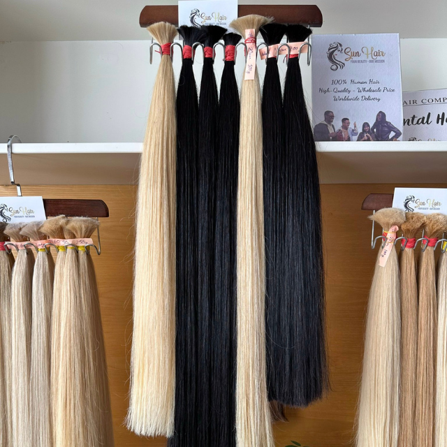 100% Vietnamese Human Hair Extensions High Quality Black Blonde Color Straight Super Double Drawn Bulk Hair Sun Hair Wave Bundle
