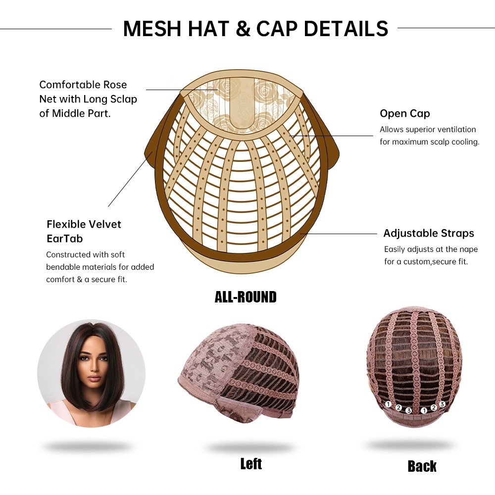 Factory Direct Short Brown Highlight Synthetic Hair Wigs Mixed Brown Middle Parting Bob Straight Wig For Black Women