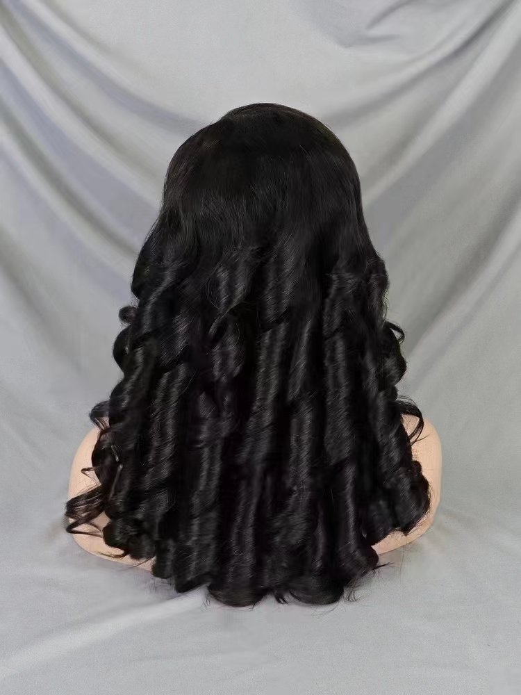 Bouncy Curly Human Hair Wigs with Bangs Peruvian Remy Fumi Curls Short Bob Egg Curls Glueless Full Machine Made Wigs for Women