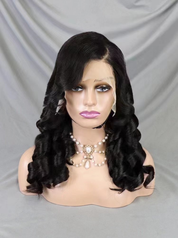 Bouncy Curly Human Hair Wigs with Bangs Peruvian Remy Fumi Curls Short Bob Egg Curls Glueless Full Machine Made Wigs for Women