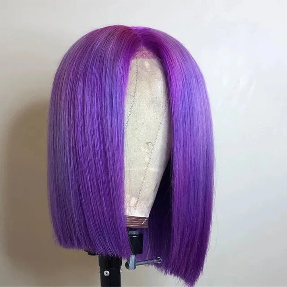Purple Transparent 13x4 Lace Front Bob Human Hair Wigs Pre Plucked Straight Blunt Cut Brazilian Remy 5x5 Closure Wig 200 Density