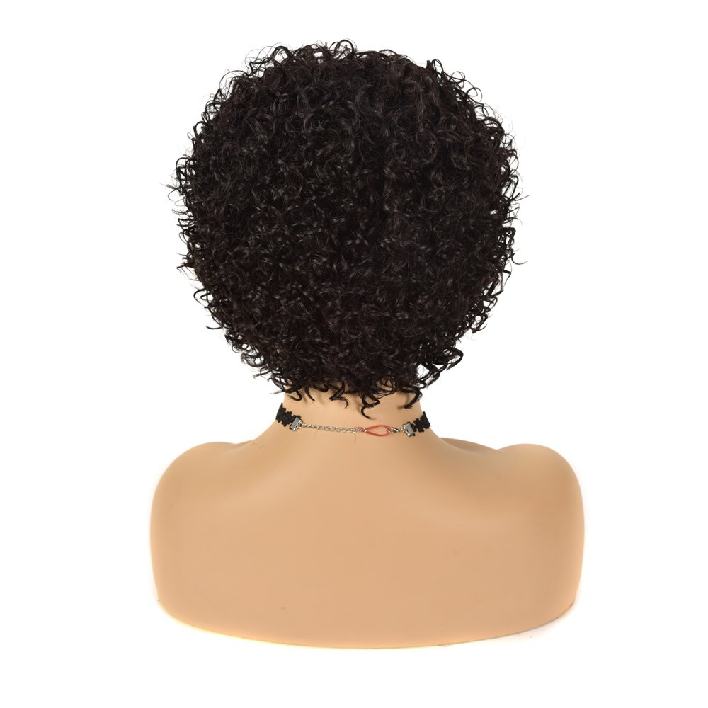 Cheap Machine Made Wig 100% Brazilian Human Hair Pixie Cut Wigs Short Kinky Curly Non Lace Wigs with Bangs for Women