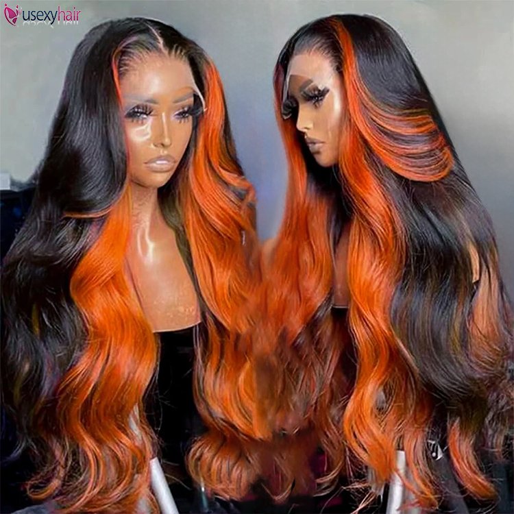 1B Ginger Lace Front Wigs Human Hair 13x4 HD Glueless Ginger Colored Highlight Pre Plucked Brazilian Human Hair Wig
