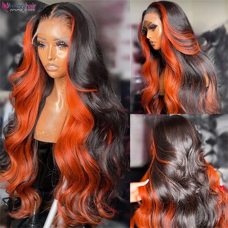 1B Ginger Lace Front Wigs Human Hair 13x4 HD Glueless Ginger Colored Highlight Pre Plucked Brazilian Human Hair Wig
