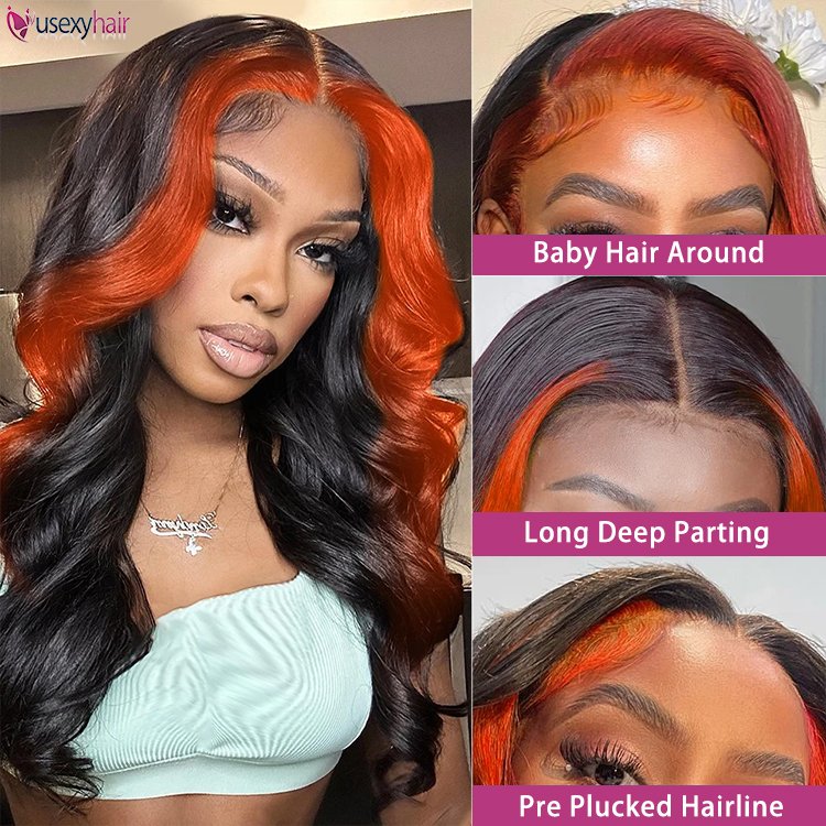 1B Ginger Lace Front Wigs Human Hair 13x4 HD Glueless Ginger Colored Highlight Pre Plucked Brazilian Human Hair Wig