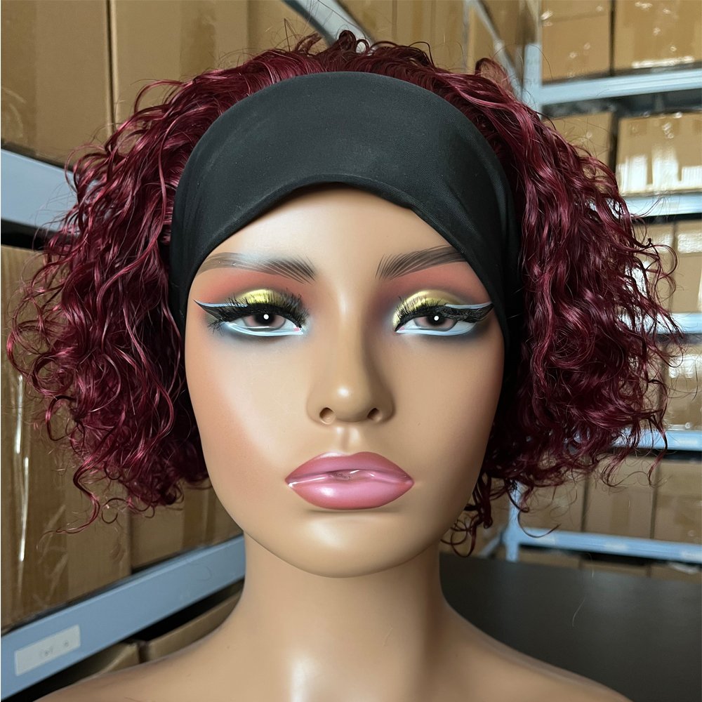 Wholesale Price Black Water Kinky Curly Headband Wig Short Pixie Cut Curly Human hair Wig for Women Daily Party Use