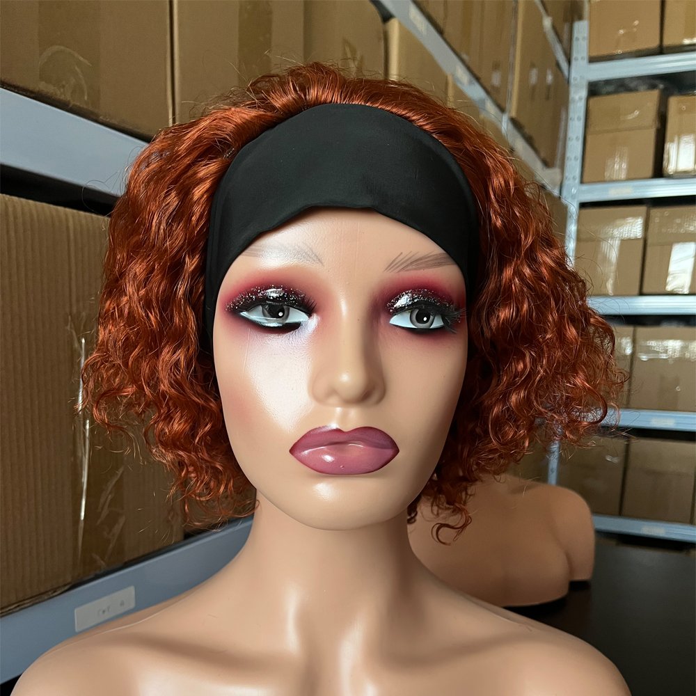 Wholesale Price Black Water Kinky Curly Headband Wig Short Pixie Cut Curly Human hair Wig for Women Daily Party Use