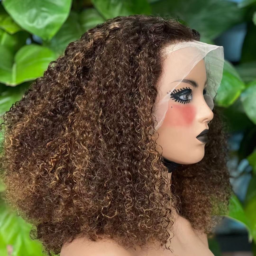 13x4 Pixie Curly Afro Wig Human Hair Wigs for Black Women Pre Plucked with Baby Hair 210% Density High light 99J Color