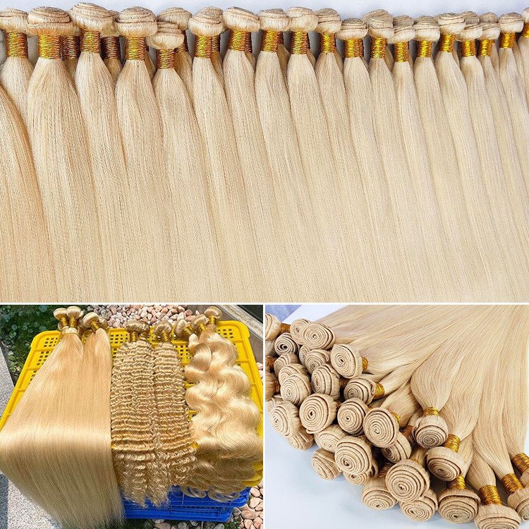 613 raw Indian hair extensions de cheveux humains blond 12a raw virgin bulk bundles blonde human hair wig with hd lace closure