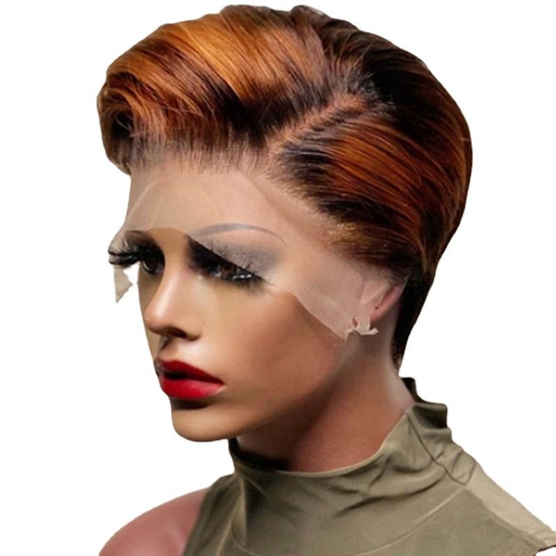 Highlight Color Short Pixie Cut Synthetic Human Hair Wigs HD Lace Frontal Glueless Brazilian Natural Hair Extensions Vendor
