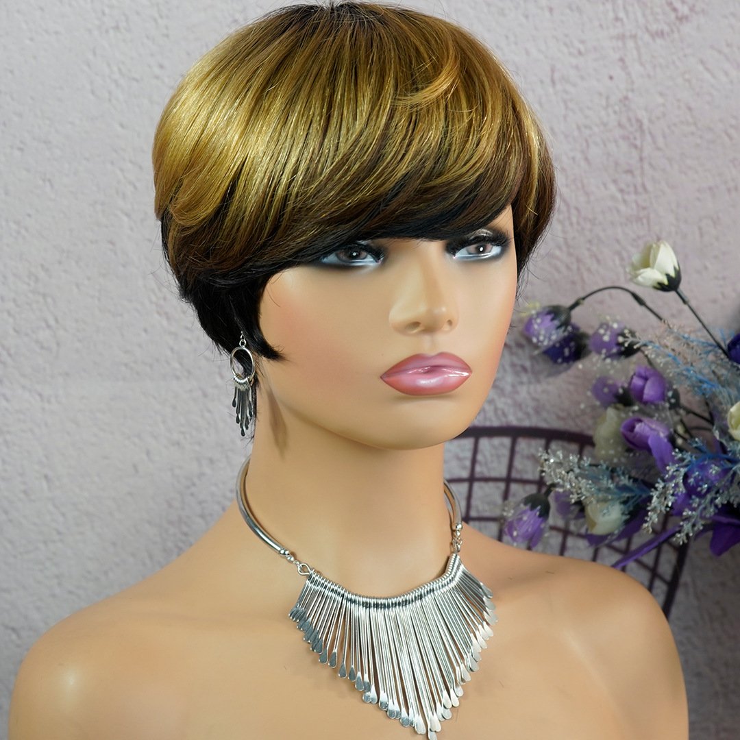 Wholesale Pixie Human Hair Wigs Machine Made Wig Short Curly Hair Bob For Black Women