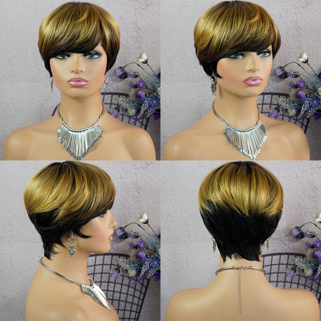 Wholesale Pixie Human Hair Wigs Machine Made Wig Short Curly Hair Bob For Black Women