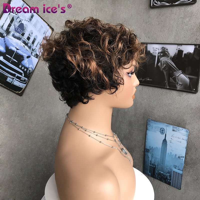Dream.Ice's 150% Density Human Hair Wigs Thick Afro Kinky Curl Brazilian Cheap Wigs Pixie Cut machine made wigs