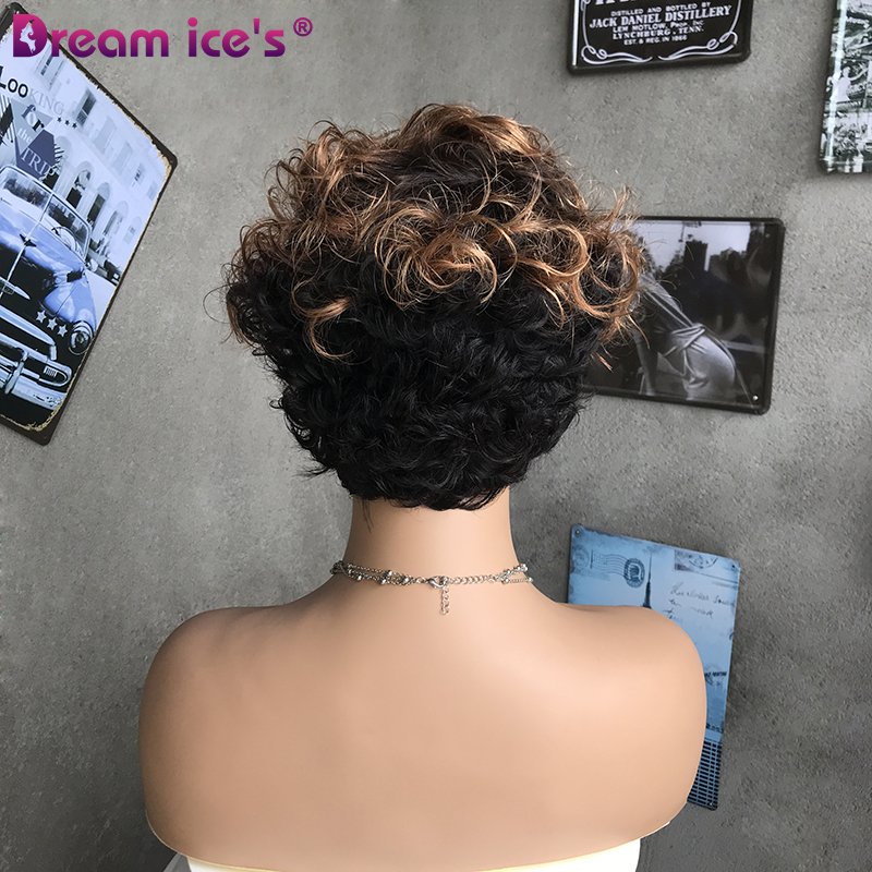Dream.Ice's 150% Density Human Hair Wigs Thick Afro Kinky Curl Brazilian Cheap Wigs Pixie Cut machine made wigs
