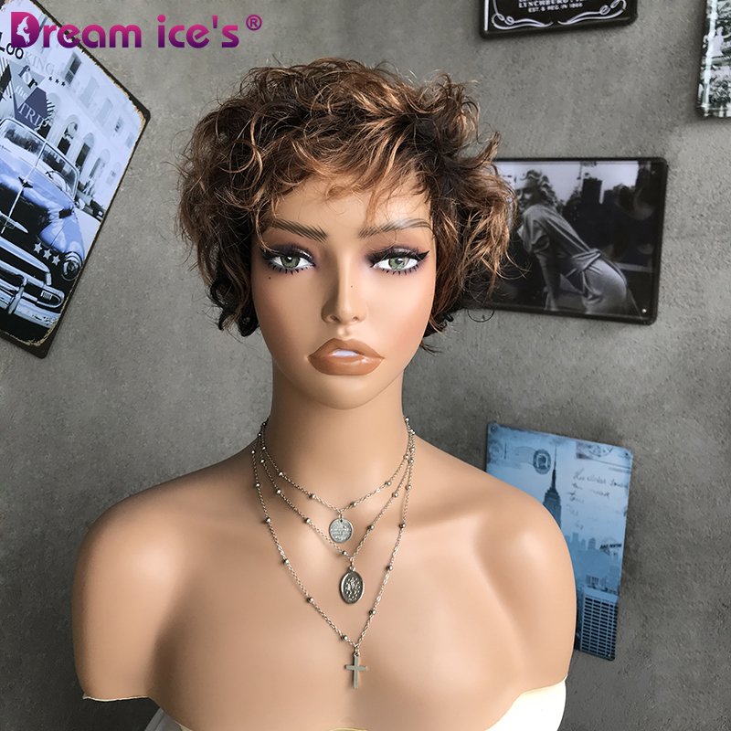 Dream.Ice's 150% Density Human Hair Wigs Thick Afro Kinky Curl Brazilian Cheap Wigs Pixie Cut machine made wigs