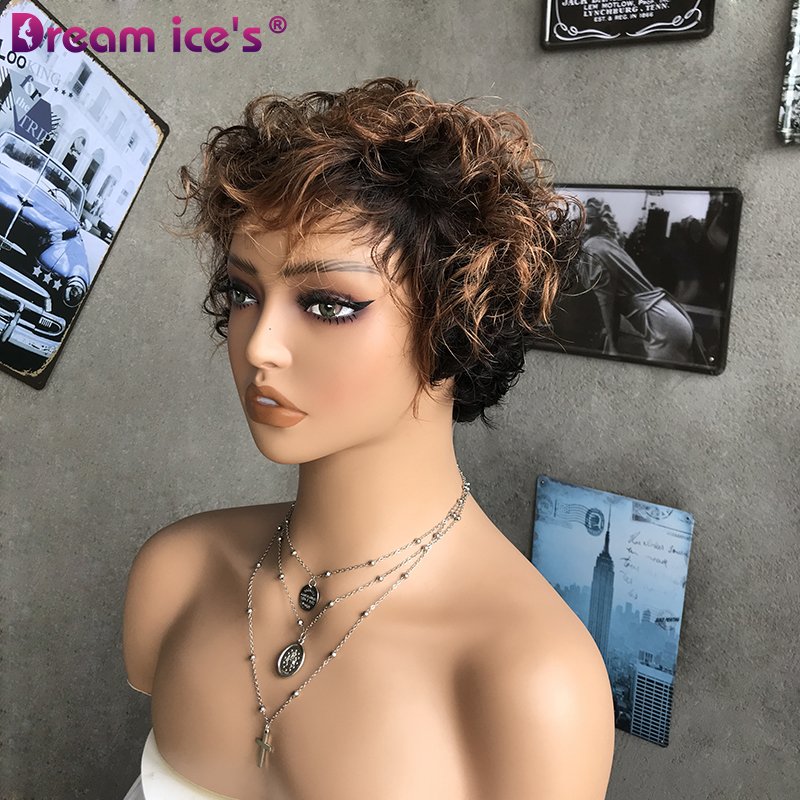 Dream.Ice's 150% Density Human Hair Wigs Thick Afro Kinky Curl Brazilian Cheap Wigs Pixie Cut machine made wigs