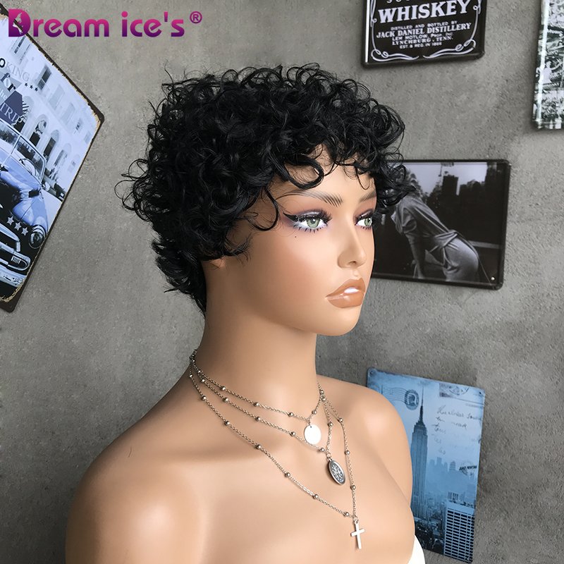 Dream.Ice's 150% Density Human Hair Wigs Thick Afro Kinky Curl Brazilian Cheap Wigs Pixie Cut machine made wigs