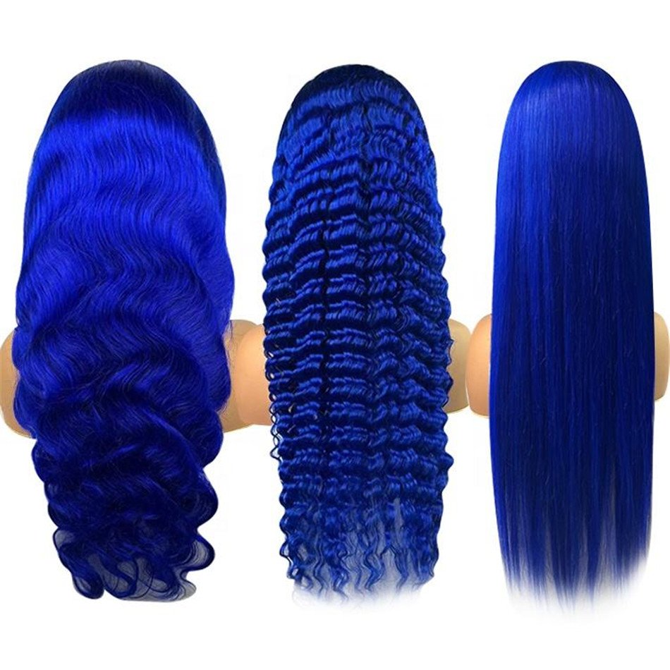 Cheap Colored Blue Wigs Human Hair Lace Front Brazilian Human Hair Wigs Wholesale Blue Color Hd Lace Front Wigs For Black Women