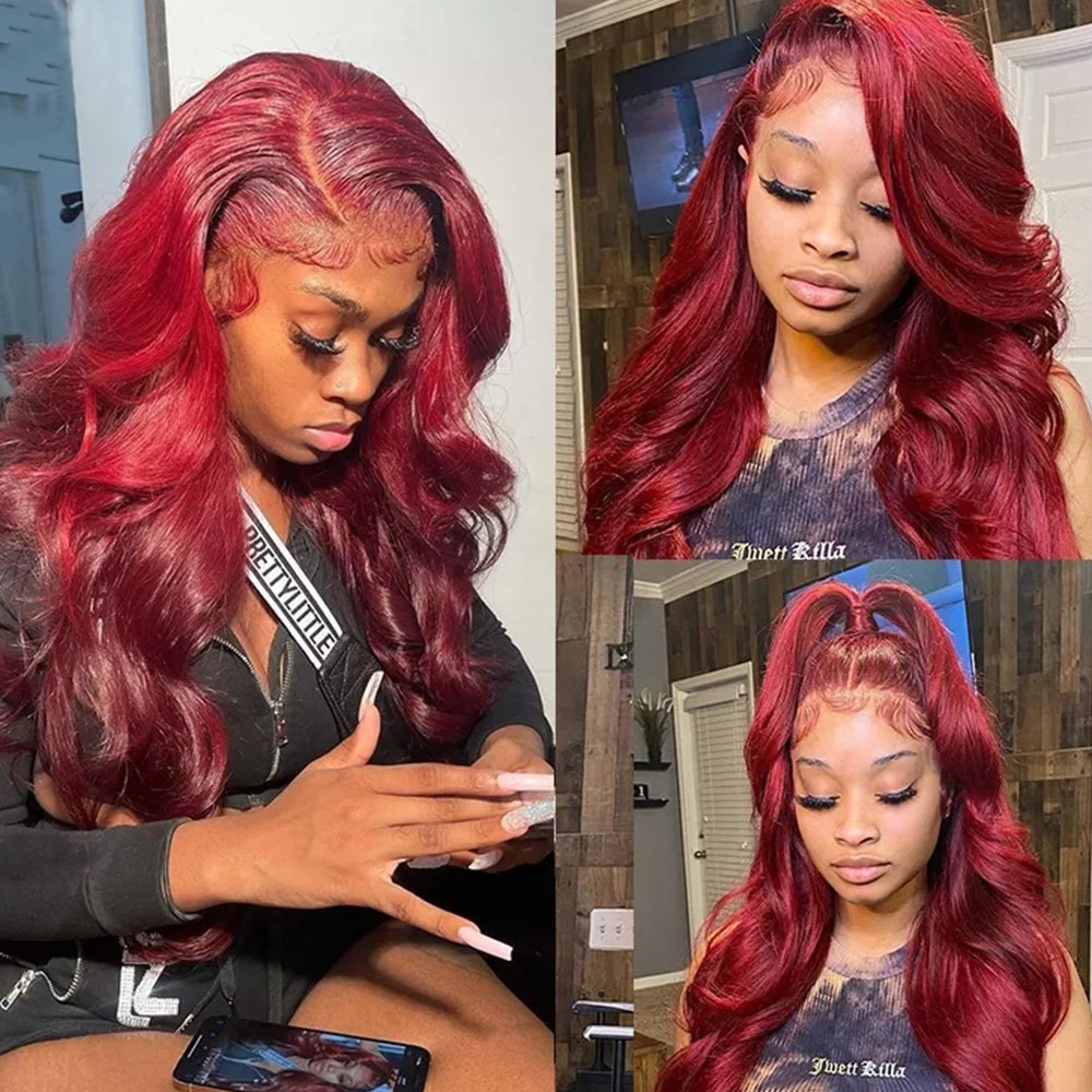 Frontal Wig 99J Lace Front Wig Colored Human Hair Wigs Body Wave Lace Wholesale Burgundy 13x4 Preplucked Body Wave Red Long