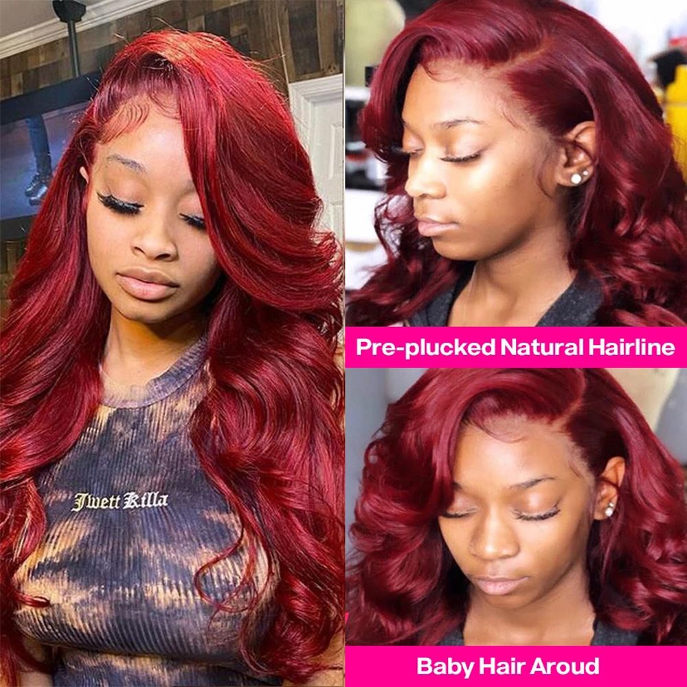Frontal Wig 99J Lace Front Wig Colored Human Hair Wigs Body Wave Lace Wholesale Burgundy 13x4 Preplucked Body Wave Red Long