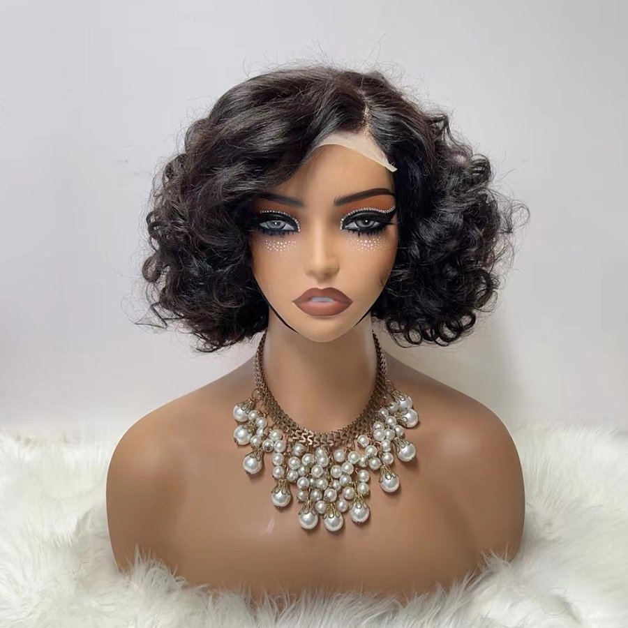 Wholesale 200% density bouncy curly hair wig with bangs 201gram 100% human hair wigs loose wave original hair extension