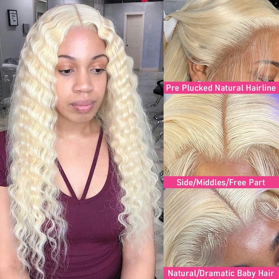 13x6 Lace Frontal Wig 613 Blonde Curly Transparent Deep Loose wave Pre Plucked 13x4 Water Wave Colored Human Hair Wig