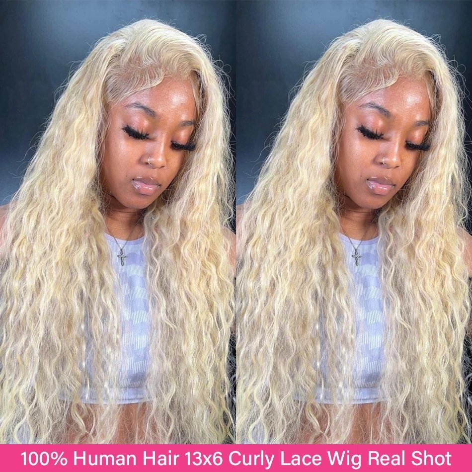 13x6 Lace Frontal Wig 613 Blonde Curly Transparent Deep Loose wave Pre Plucked 13x4 Water Wave Colored Human Hair Wig